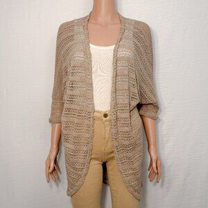 Audrey 3 + 1 Open Lace Beige Tan Short Sleeve Cardigan Women’s Size Large
